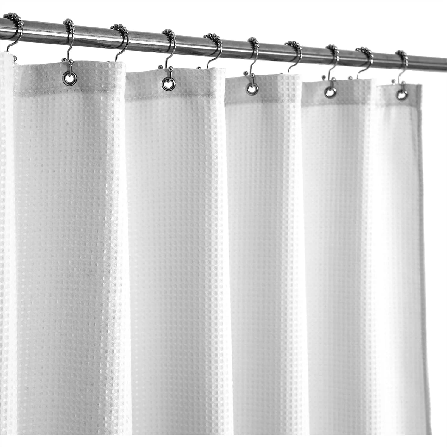 Fabric Shower Curtain 60x72 Inch, Waffle Weave Hotel Spa, Heavy Duty 230 GSM, Water Repellent Machine Washable White Pique