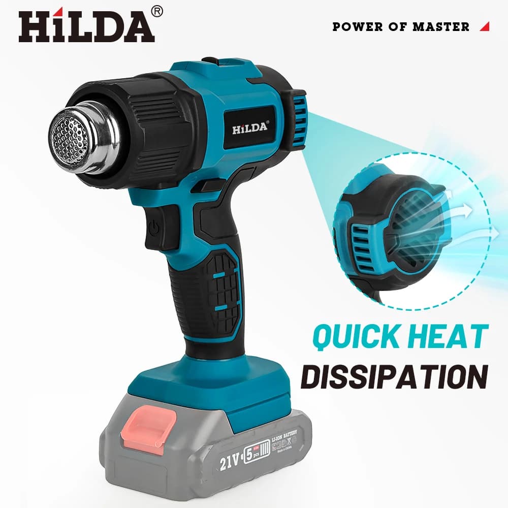 Pistola ad Aria Calda Portatile HILDA 21V con Temperatura Regolabile/Non Regolabile, Asciugacapelli Elettrico Riutilizzabile per Batteria Makita