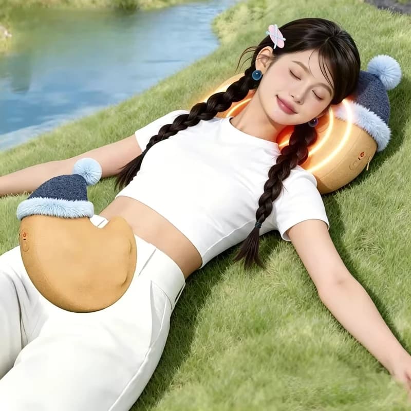 Moon-shape Massage Pillow Warm Hand Treasure 2-in-1 Waist Massager Kneading and Hot Compress Gift Shoulder & Neck Massage Device