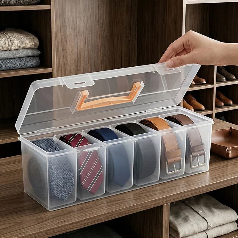 Organizzatore Trasparente a 6 Scomparti per Cinture con Contenitori Rimovibili, Scatole Impilabili per Armadio per Cinture, Sciarpe e Cravatte