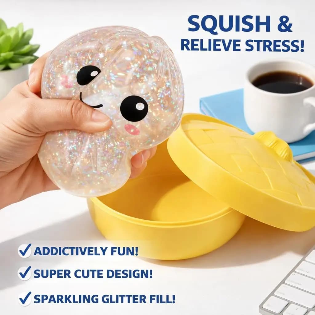 Nuovo Giocattolo Antistress a Forma di Raviolo con Polvere Glitterata - Morbido e Carino Giocattolo Antistress per Bambini e Adulti