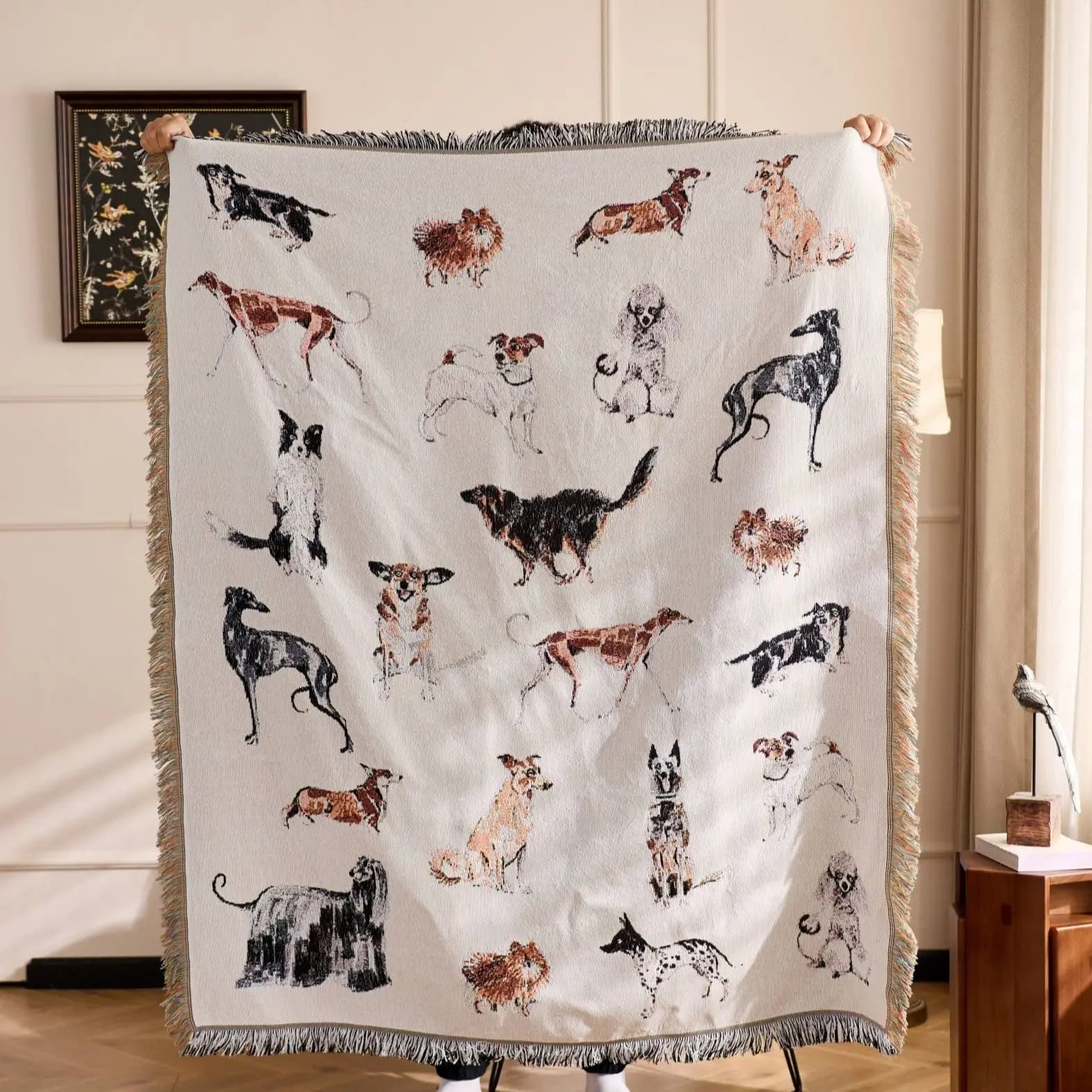 Coperte in filo Textile City Ins Coperta affascinante a tema cane con diverse razze, ideale per coccole accoglienti e decorazioni per la casa
