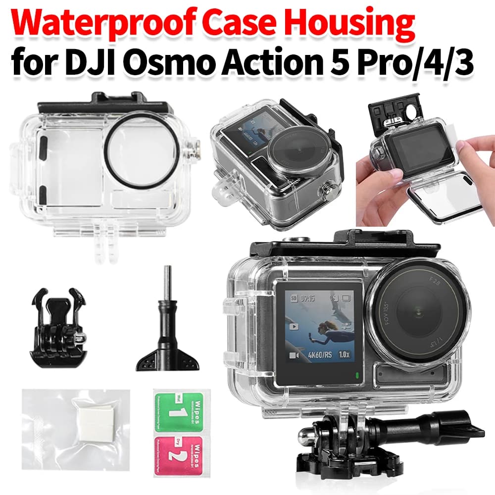 60M/196FT Custodia impermeabile Custodia per immersione Custodia per immersione subacquea antiappannamento per DJI Osmo Action 5 Pro/4/3 Accessori per fotocamera