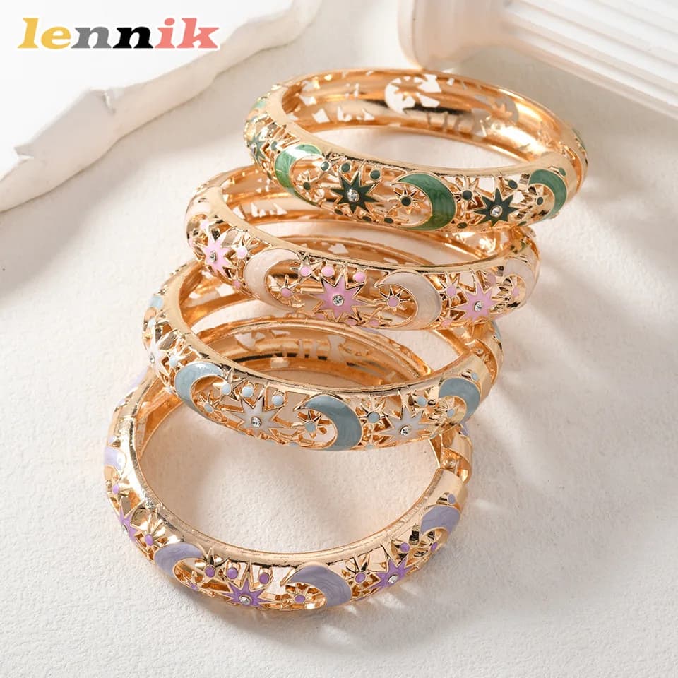 LENNIK Fashion Enamel Bangle, Women's Retro Cloisonne Design, Hollow Out Diamond-Inlaid Flowers, Open Bracelet Niche Elegant,