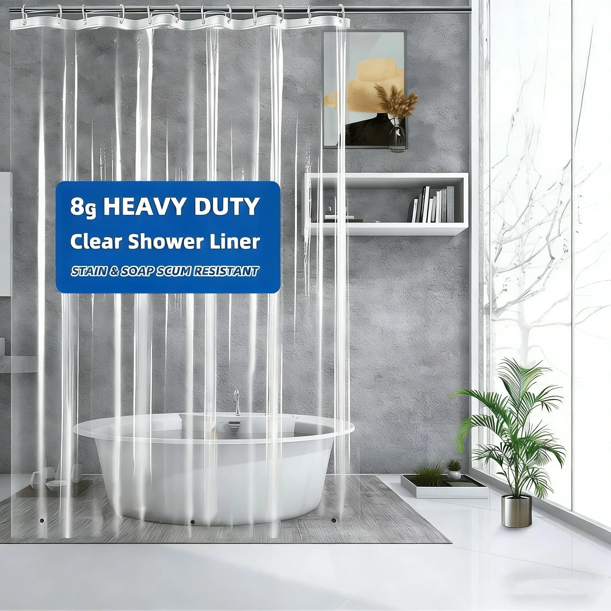 1 fodera per tenda da doccia trasparente resistente con magneti ponderati, occhielli antiruggine, decorazione per tenda da bagno trasparente in plastica