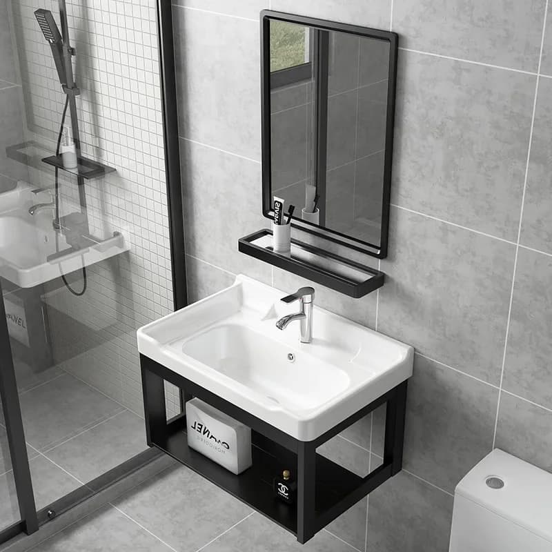 z Mobiletto da bagno classico con specchio singolo in alluminio