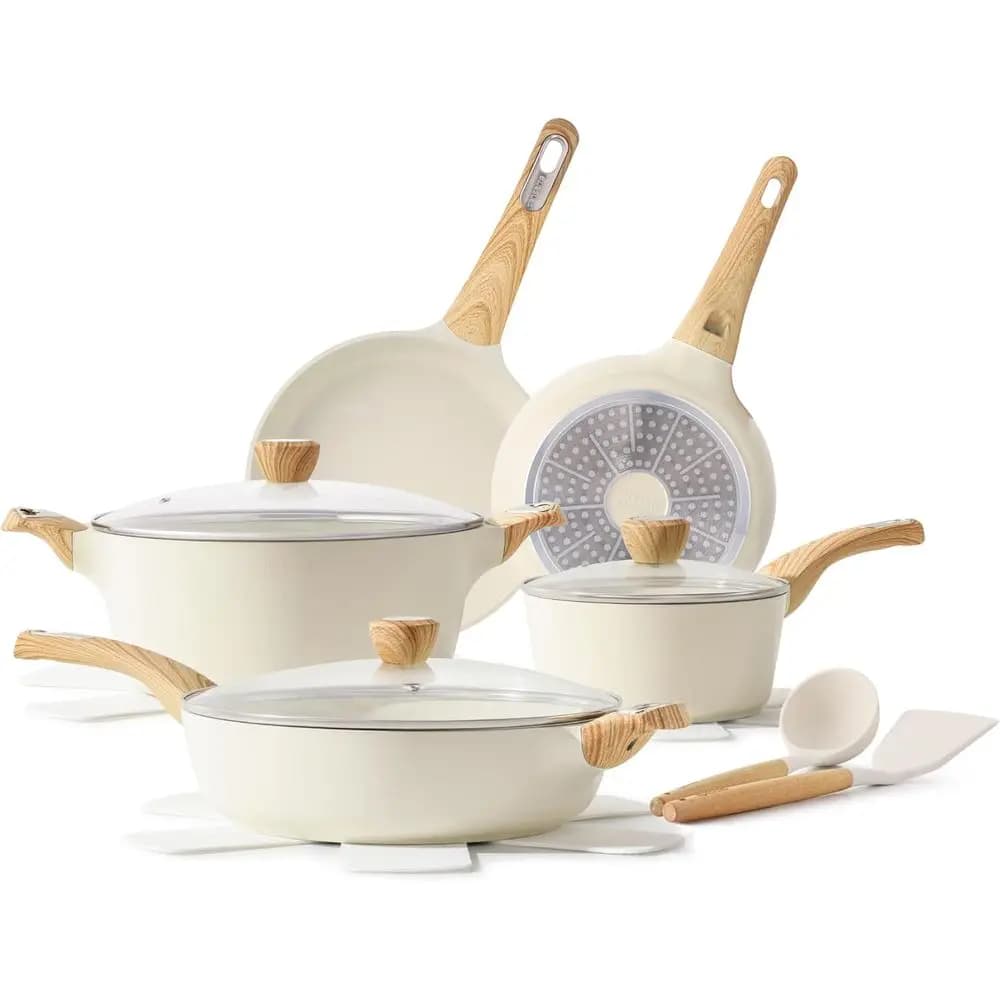Set di Pentole Antiaderenti per Induzione da 14 Pezzi, Pentole e Padelle con Padella, Utensili da Cucina Non Tossici Essenziali