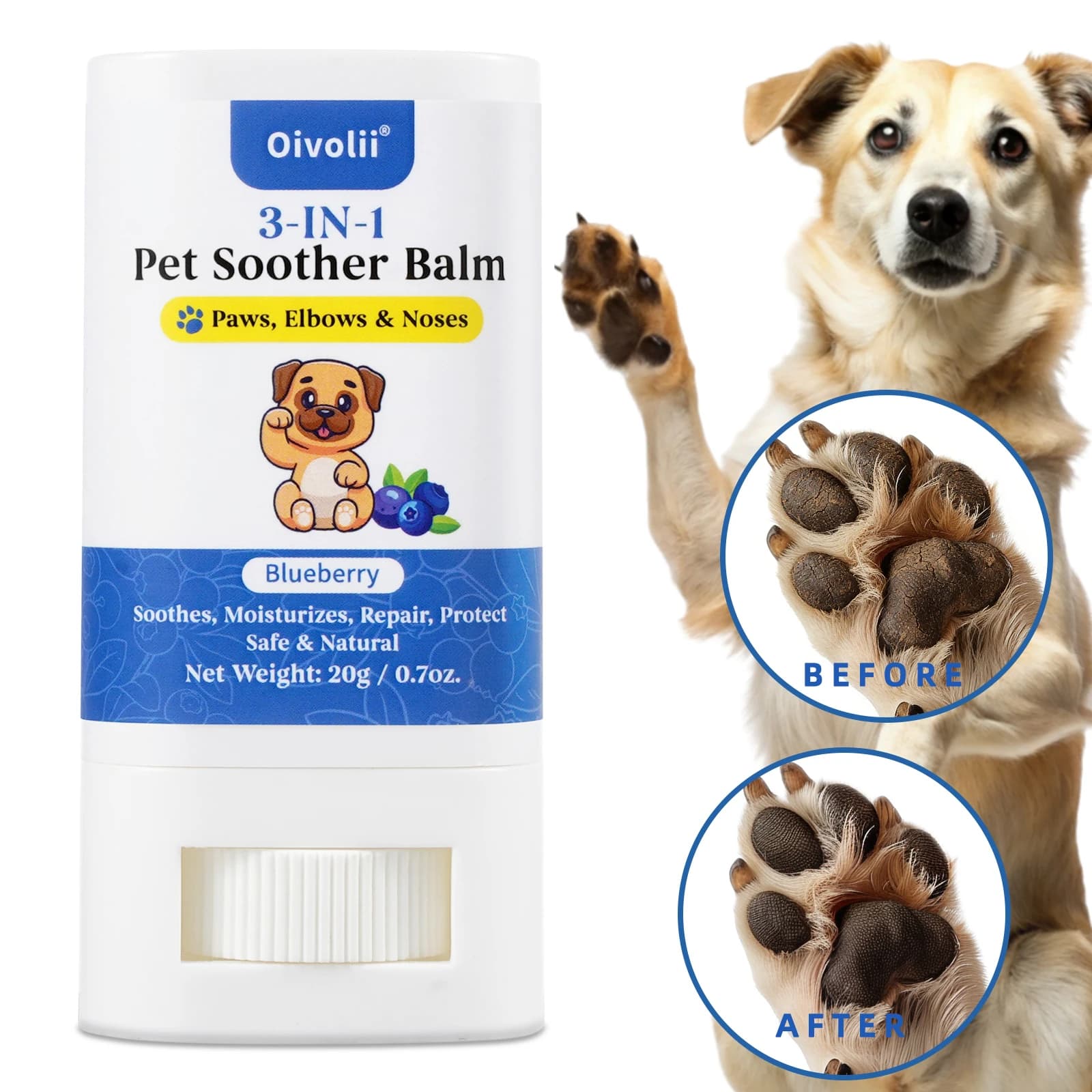 Balsamo Protettivo per Naso e Zampe di Cani e Gatti, Crema Idratante per Zampe Secche e Screpolate, Cera per Zampe di Animali Domestici, Rotabile