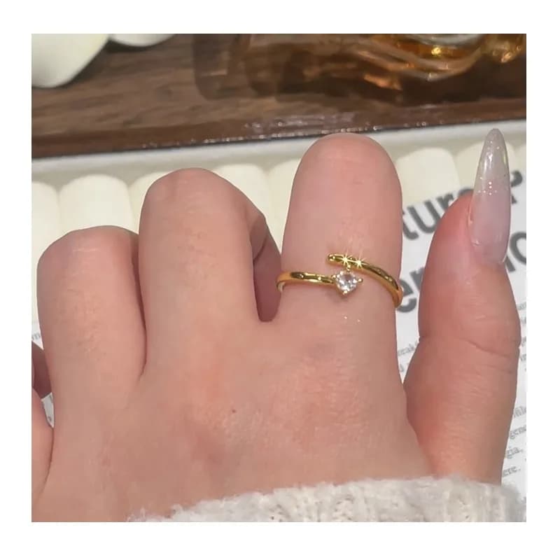 Light Luxury Simple Single Diamond Ring Women's Niche Design Sense Four-claw Zircon Ring Opening Adjustable Index Finger Ring Ne