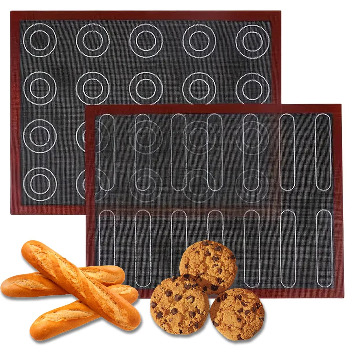 Perforated silicone oven mat, 2 sides with shades and round patterns, reusable non-stick coating for oven, for biscuits, macaron and bread