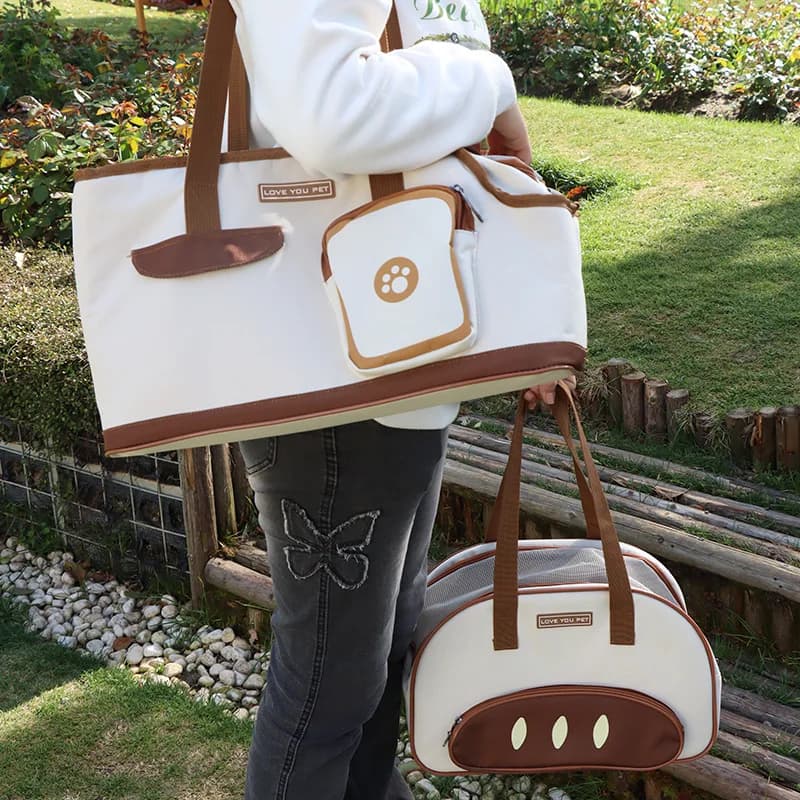 Toast Shaped Pet Tote Carrier Bag Breathable Foldable Portable Handbag for Outdoor Travel Stylish Pet Bag for Small Cats Dogs