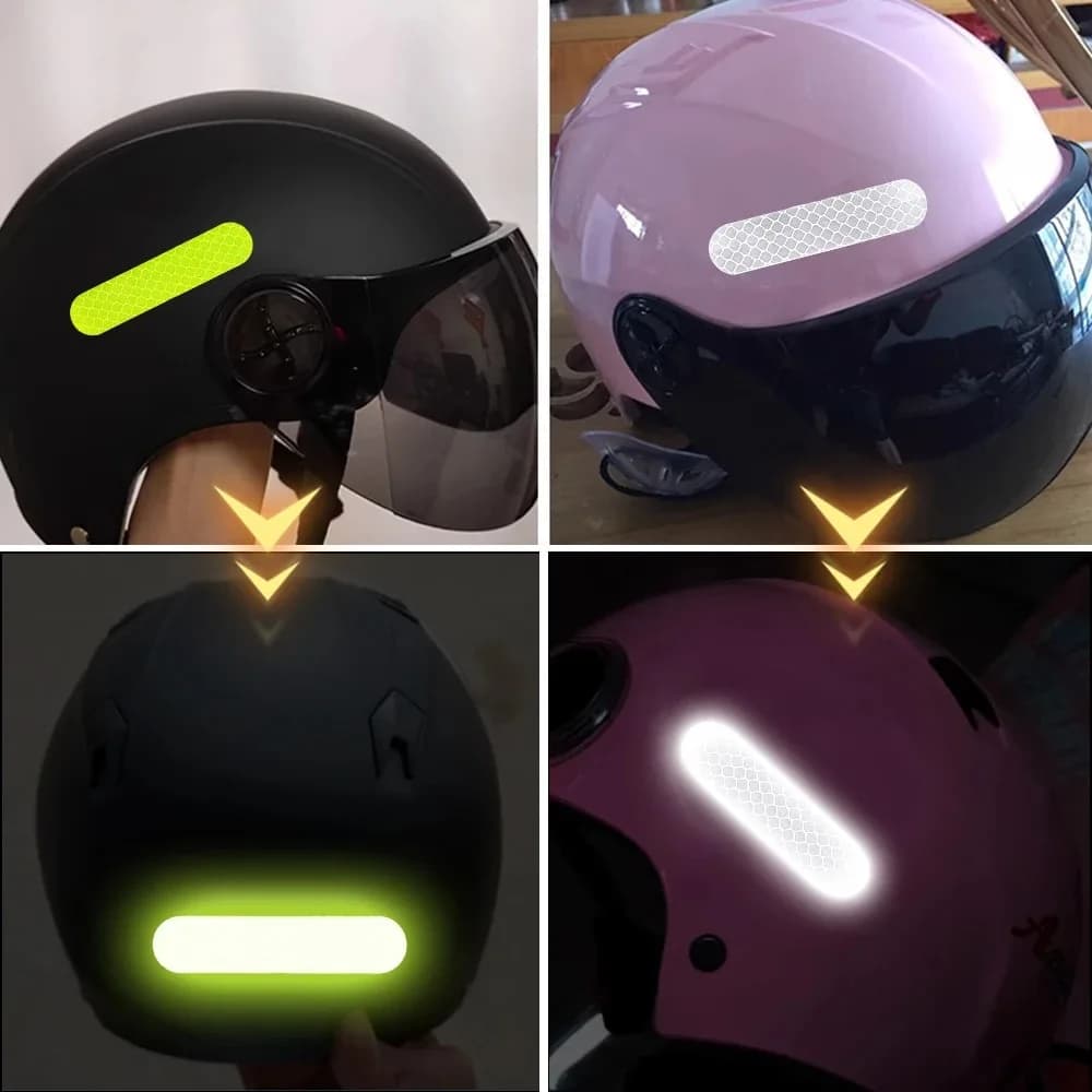 10 Pieces Adhesive Warning Reflectors for Motorcycle Helmet, Night Guide Decorative Strips, Bicycle Stickers, Motorcycles and Cars