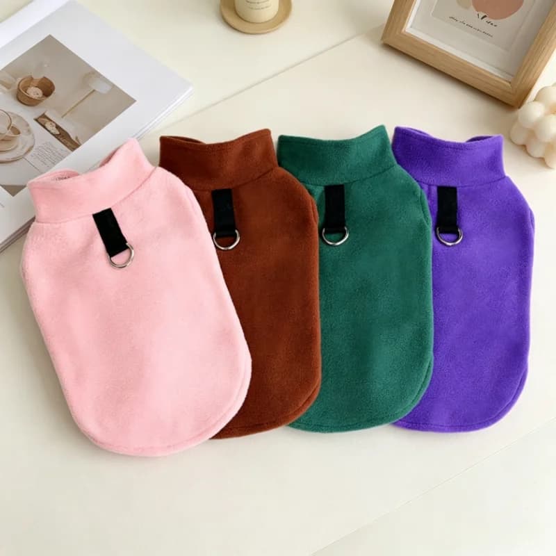 Fashion Solid Dog Vest Autumn Pet Hoodie Plush Dog Clothes Warm Soft Puppy Jacket High Collar Cat Vest Pet Pullover Dog Costume