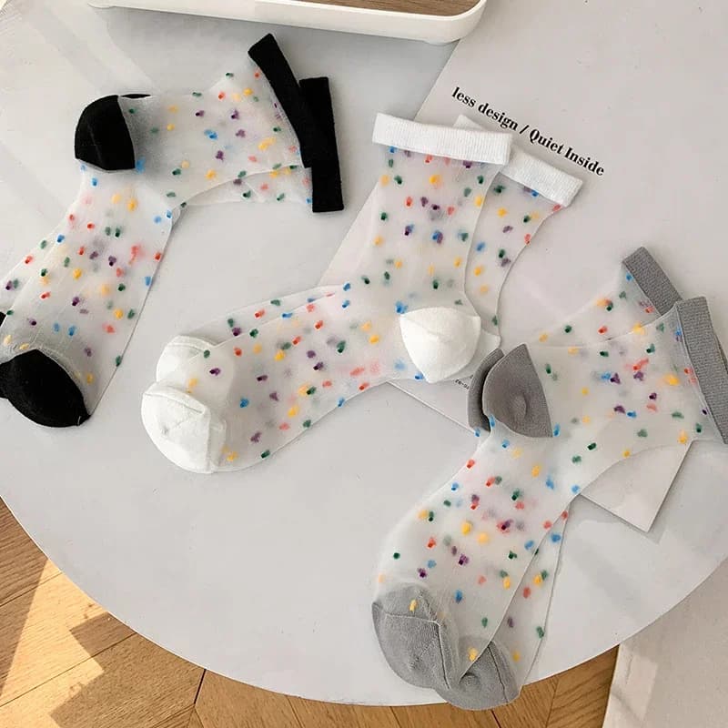 Short ankle socks in silk colored by transparent woman with print Funny long socks high white cute Japanese Kawaii
