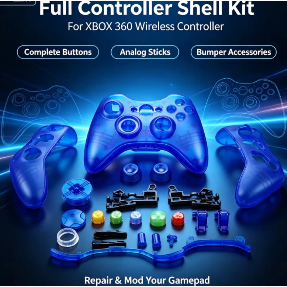 Replacement Full Shell Kit for Xbox 360 Wireless Controller Gamepad Housing Cover with Thumbsticks Bumpers Complete Repair Mod