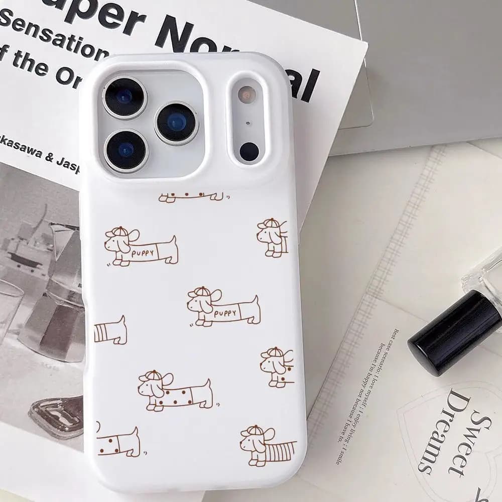Custodia per telefono con simpatico cucciolo di Bassotto per iPhone 11–17 Pro Max Plus Mini, trasparente in TPU morbido antiurto