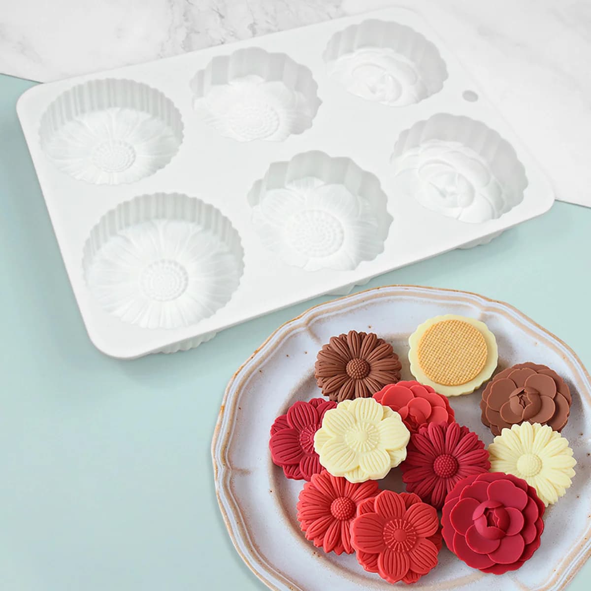 Girasole loto Dessert stampo in Silicone stili multipli fiore Mousse torta biscotto al cioccolato gelatina Mooncake Set da forno stampo per sapone
