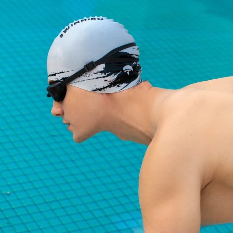 Adults Swimming Caps Women Fashion Print Ear Protection Waterproof Silicone Swim Cap Swimming Hats for Men Swimming Accessories