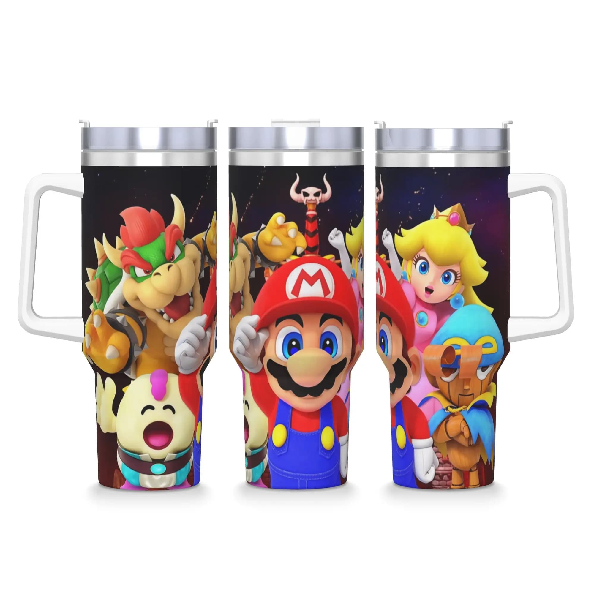 Tazze termiche per viaggiatori con bicchiere in acciaio inossidabile Super Mario RPG con cannucce e coperchio Tazze per auto di grandi dimensioni Bottiglia d'acqua per bevande fredde