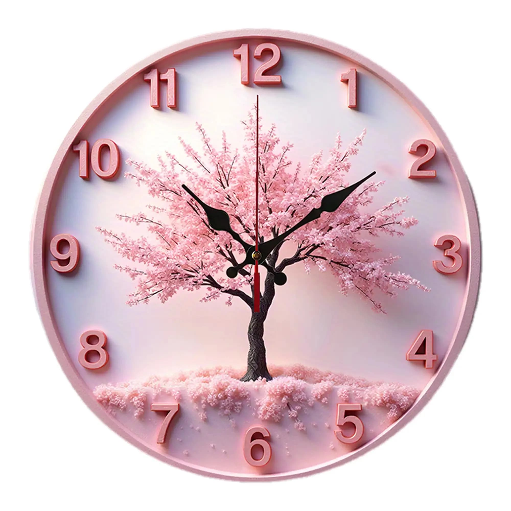 1pc of a 9.84-Inch Round Wall Clock, Perfect for Unique Halloween Decorations. This Cherry Blossom Silent Wall Clock Adds a Distinctive Touch to Home Decor