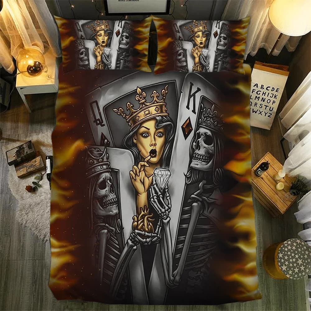 Biancheria da letto con teschio Set trapunta Queen con diamanti Set copripiumino con teschio 3D da letto di lusso Set copripiumini e biancheria da letto Super King Queen