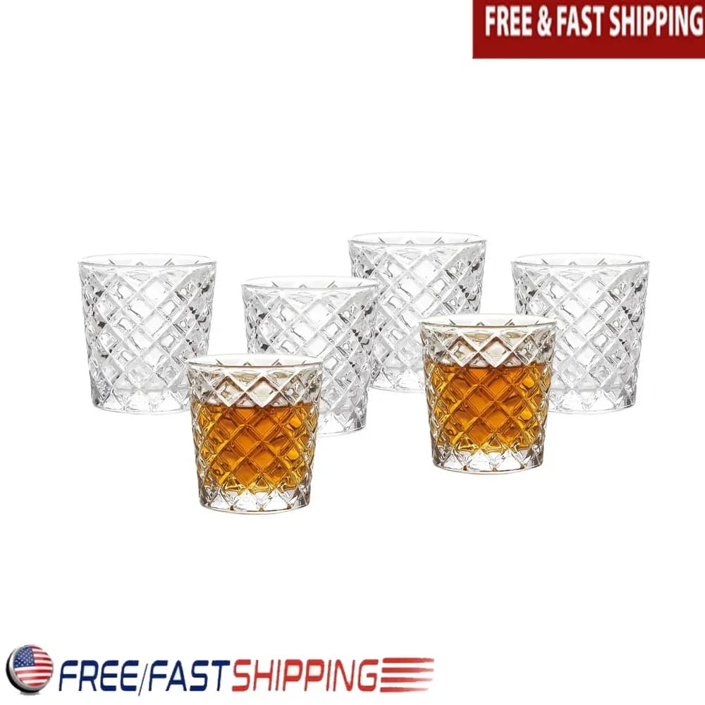 Transparent glass shot glasses with diamond cut, set of 6 durable premium drinking glasses, 3 ounces perfect party gifts, dishwasher safe