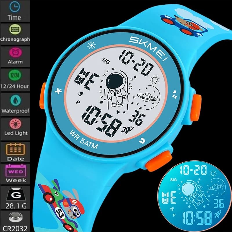 Skmei Orologi digitali per bambini Cinturino in TPU moda Luce colorata LED Impermeabile Orologio da polso sportivo per bambini Ragazzo Ragazza con sveglia