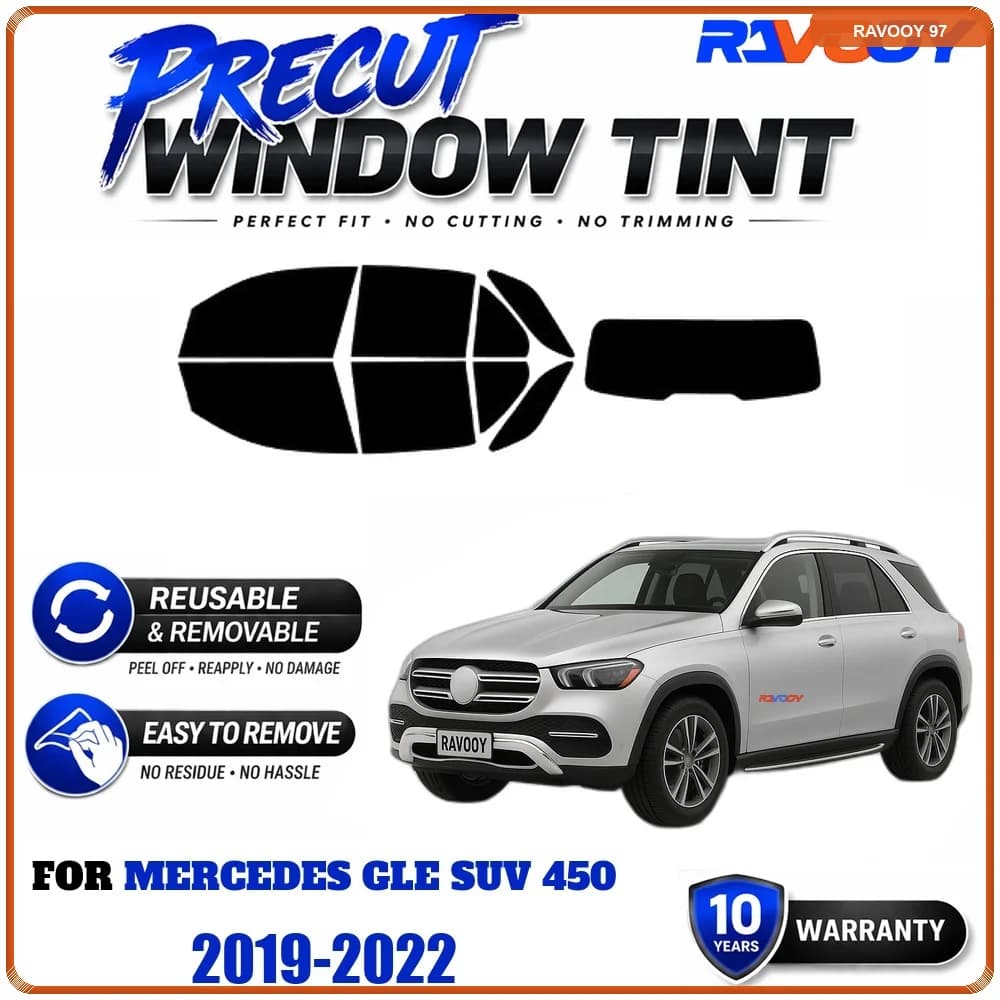 RAVOOY Precut Window Tint, Reusable Removable EPU Film, Custom Fit for Mercedes GLE SUV 450 2019-2022, UV Heat Protection
