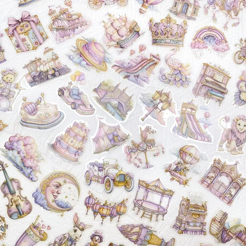 50pcs Dreamy Amusement Park PET Stickers Decals For Phone Laptop Notebook Skateboard Helmet DIY Aesthetic Transparent Stickers