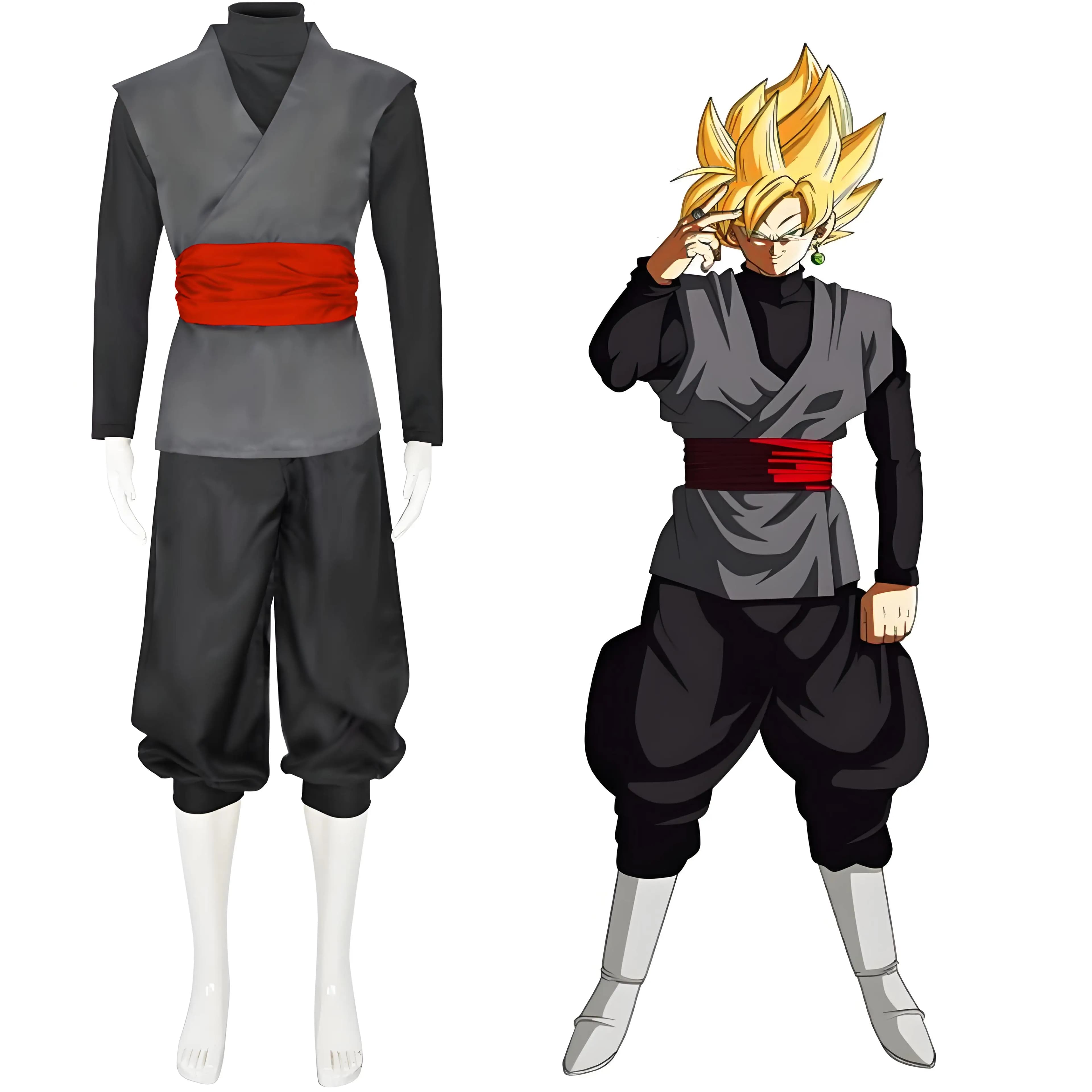 Costume cosplay nero da uomo Anime Kung Fu Completo uniforme Halloween Set completo