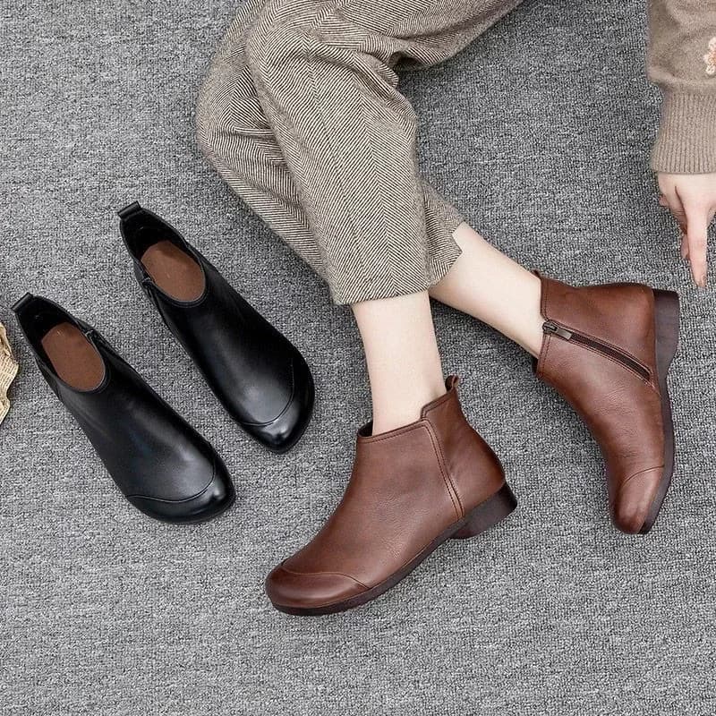 Scarpe da donna piatte primaverili 2025 Stivaletti moda Retro Casual Plus Size Stivaletti corti Cerniera Tinta unita Caldo piatto Zapatos Mujer