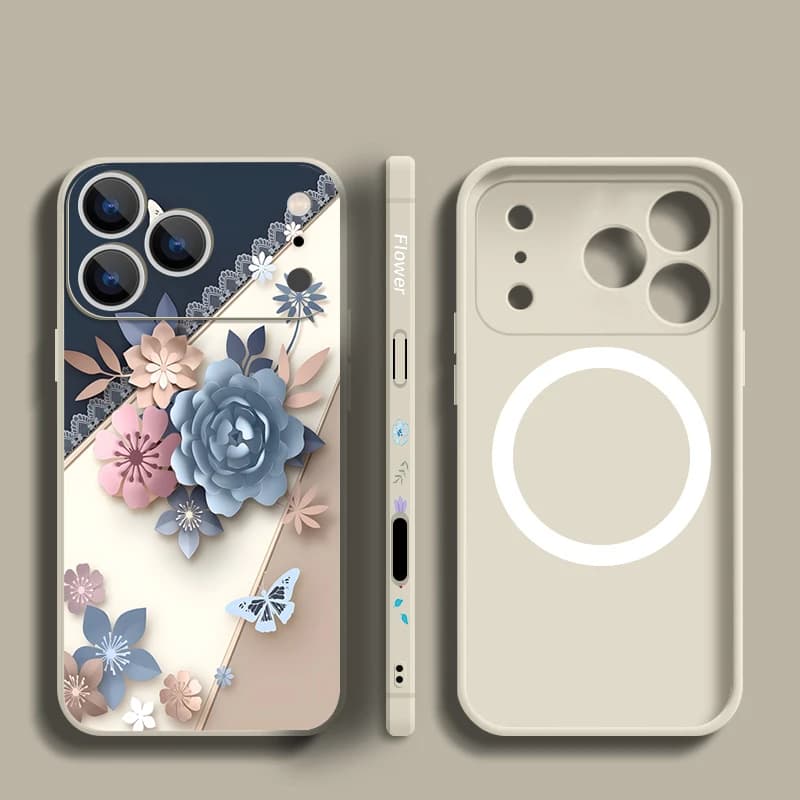 Romantic Rose Flower Case For iPhone 17 Pro Max Magnetic For Magsafe Soft Silicone Cover Funda For iPhone 16 15 14 13 Pro Max
