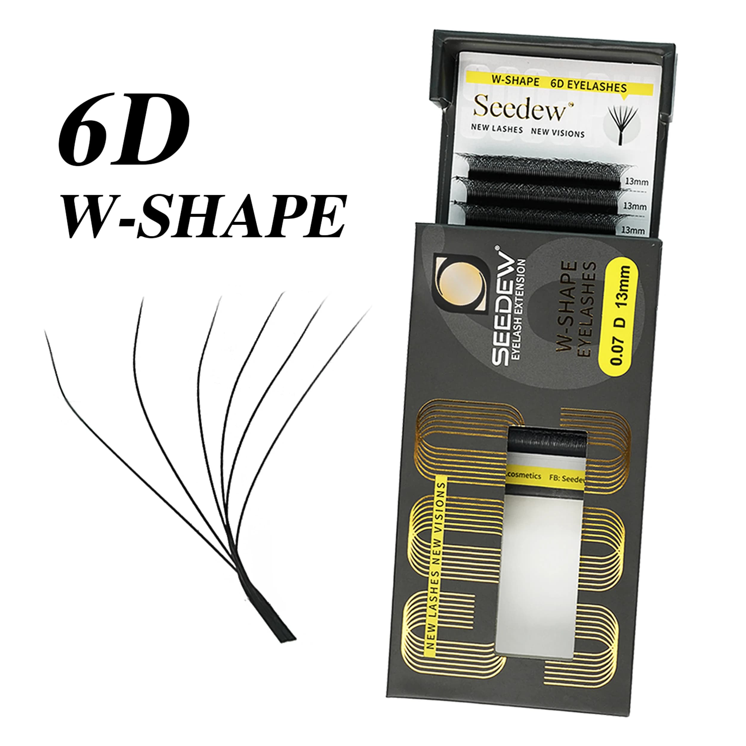 Ciglia a forma di SEEDEW 6D W 0,07 mm Ventole di volume preconfezionate Estensione ciglia Ciglia morbide con fioritura automatica
