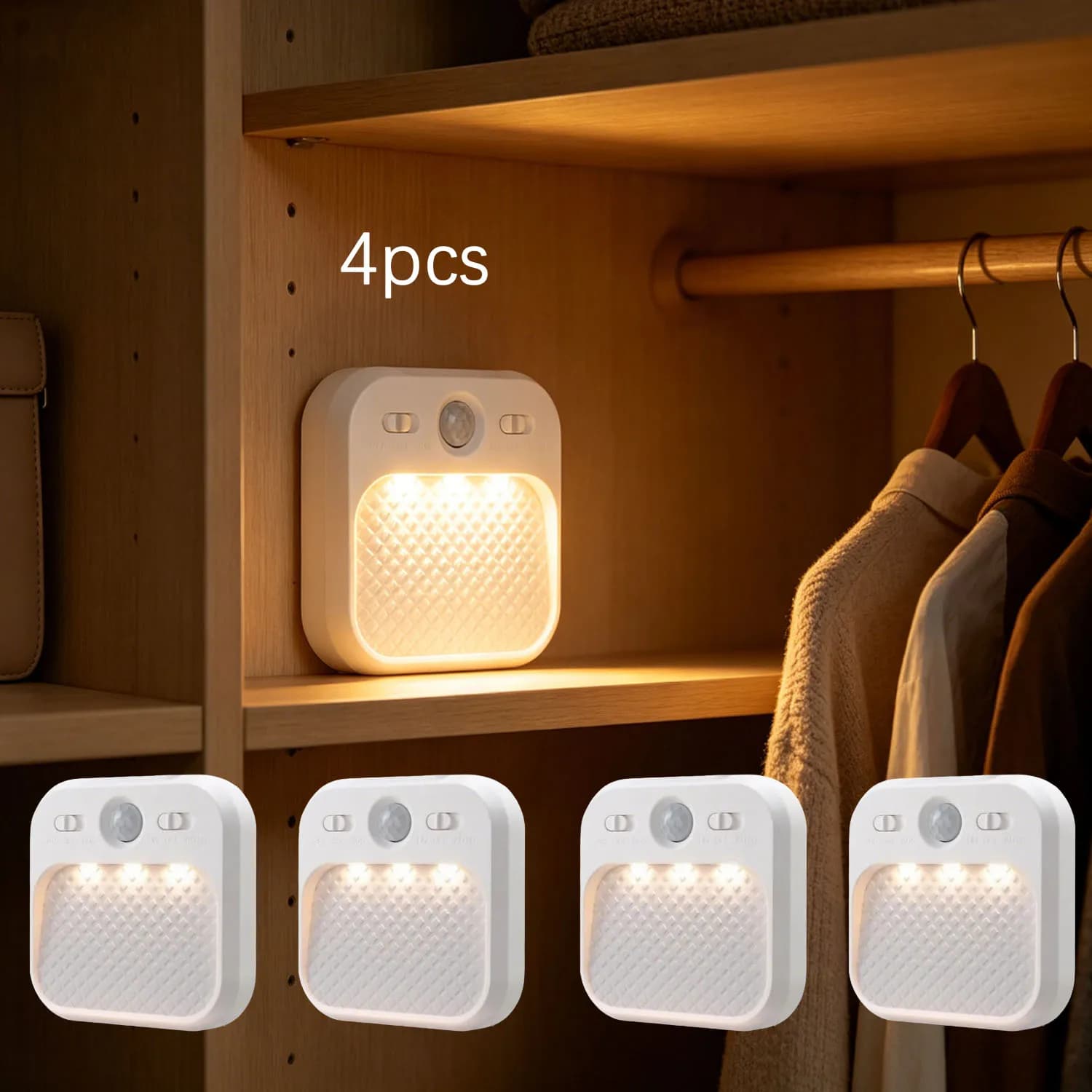 4 luci LED con sensore di movimento, 3 temperature di colore. Luce ricaricabile adatta per corridoio, camera da letto e altri ambienti