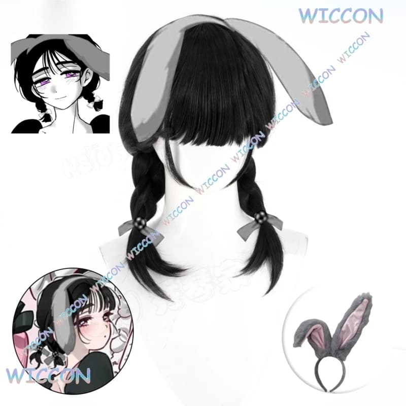 Hemera/Alien Stage Coosplay 3th Anniversary Sua Parrucca Cosplay Nera Doppie Trecce Sua Coffee Maid Copricapo Donna Halloween Rolepla