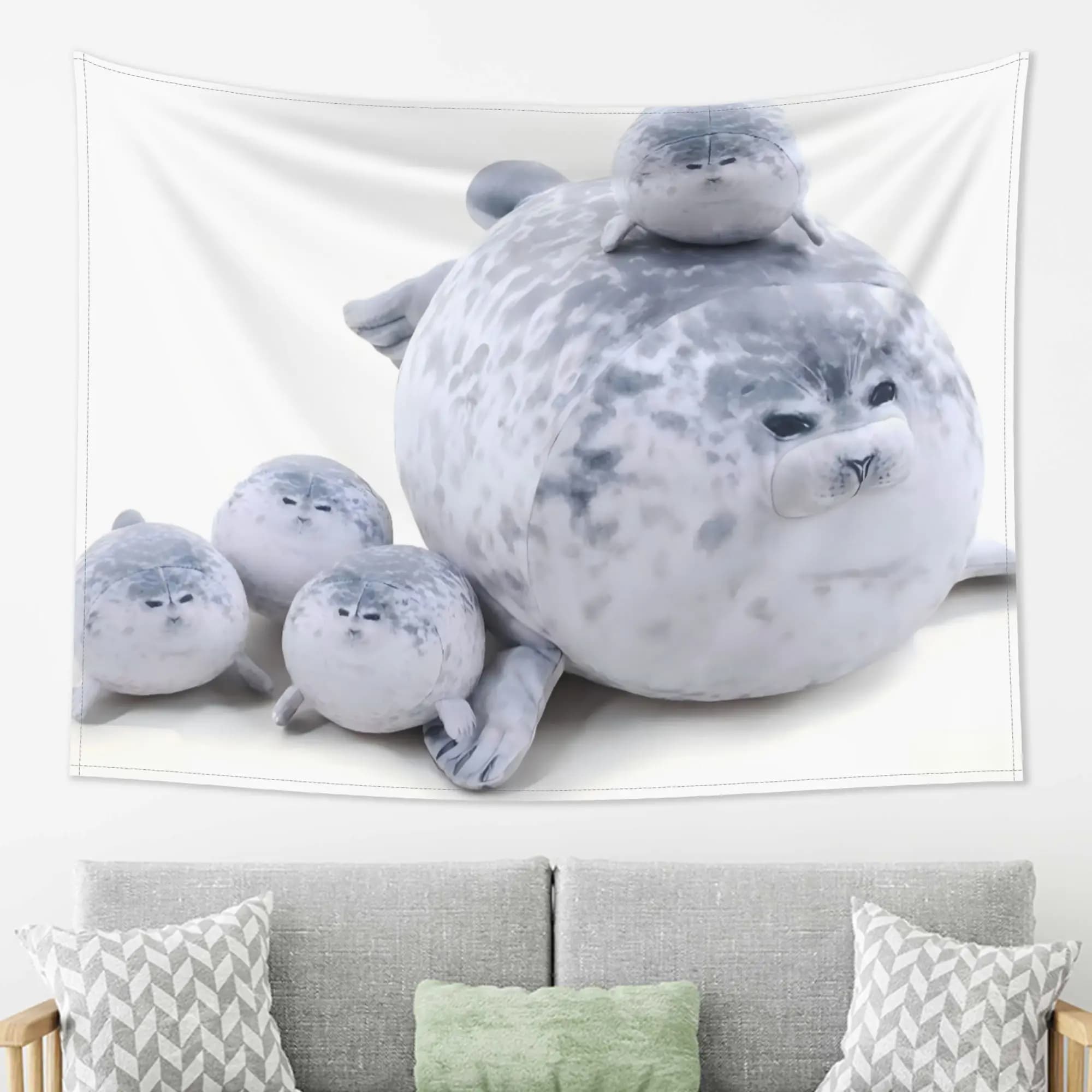 VIKAMA Osaka Seal Mother and Child Tapestry Cute Series Healing Wind Wall Cloth Living Room Decoration Room Decoration