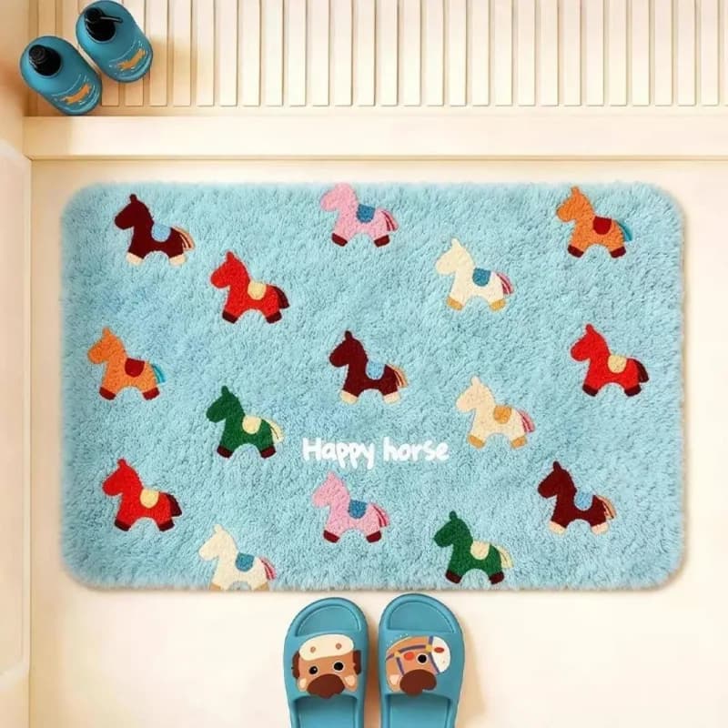 Tappetino da bagno VIKAMA con motivo cavallo, morbido, soffice, assorbente, antiscivolo, non tossico, per bambini, decorazione per la casa