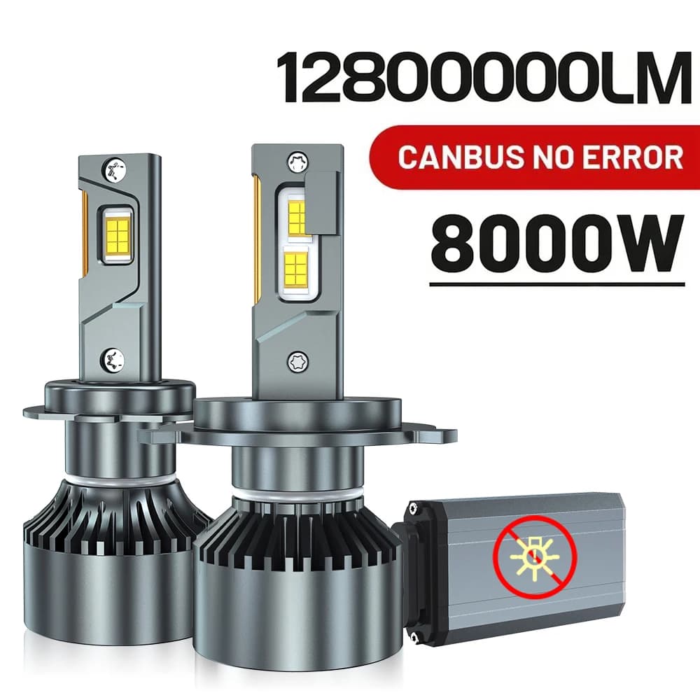 Fari LED per Auto H7 H4 Canbus 8000W, Lampade H1 H8 H11 9005 HB3 9006 HB4 9012, Lampadine LED Turbo 6000K Bianco 12V
