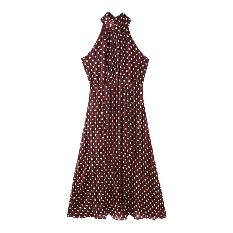 YENKYE New Summer Dress Women's 2026 Sleeveless with Halter Collo in Pois, Casual Dress Line A, Midi Length for Holiday