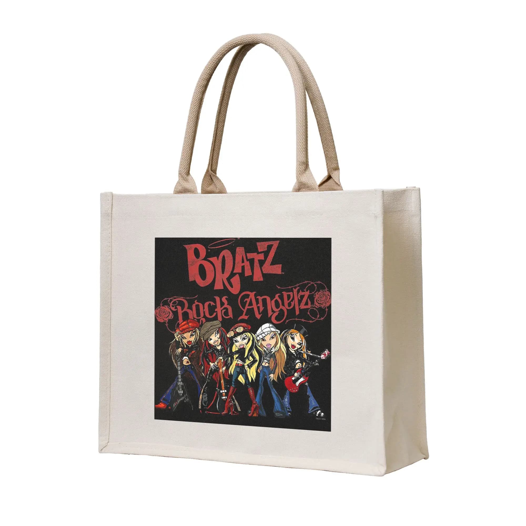 Borse per la spesa Bratz Rock Angelz Group Shot in tela, borsa tote riutilizzabile per donna, borsa a tracolla da viaggio