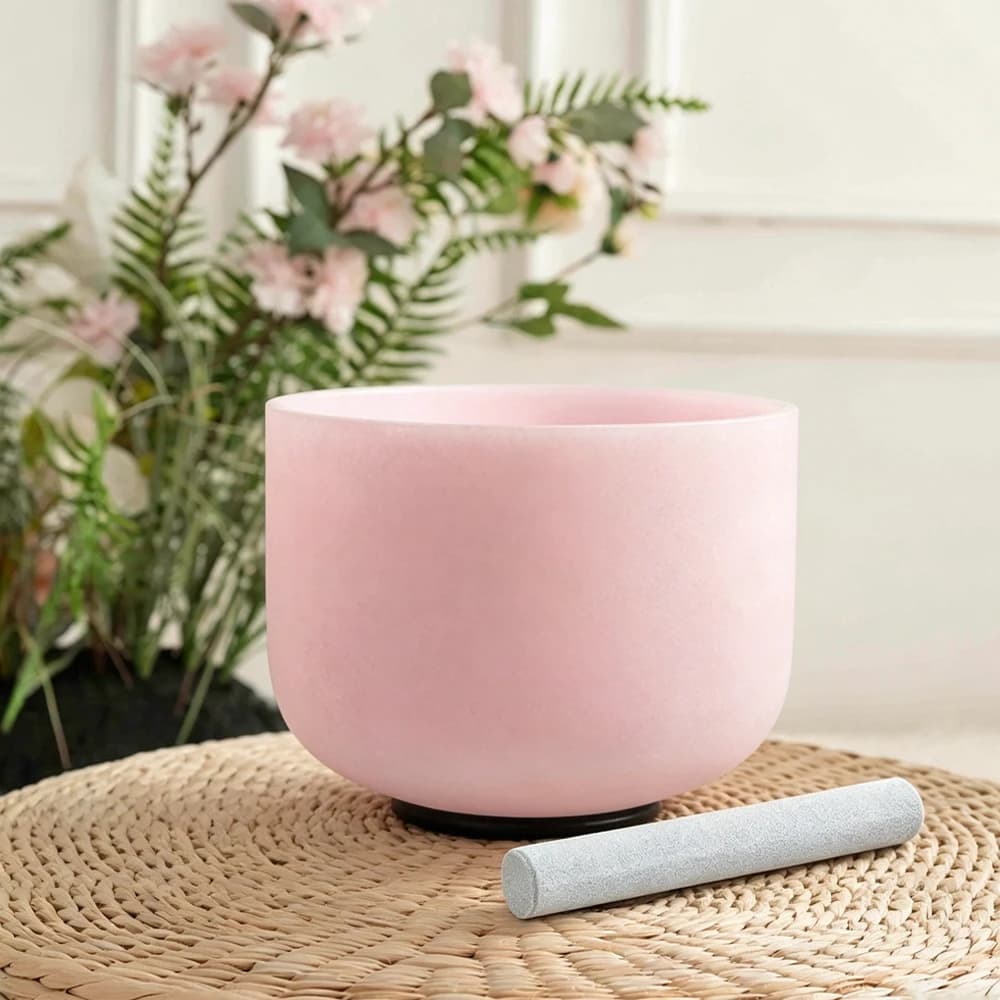 Hye-eun Morganite Gemstone Fusion 10inch 440/432hz Crystal Singing Bowl Set Sound Meditation Singing Bowl with Beige Bag