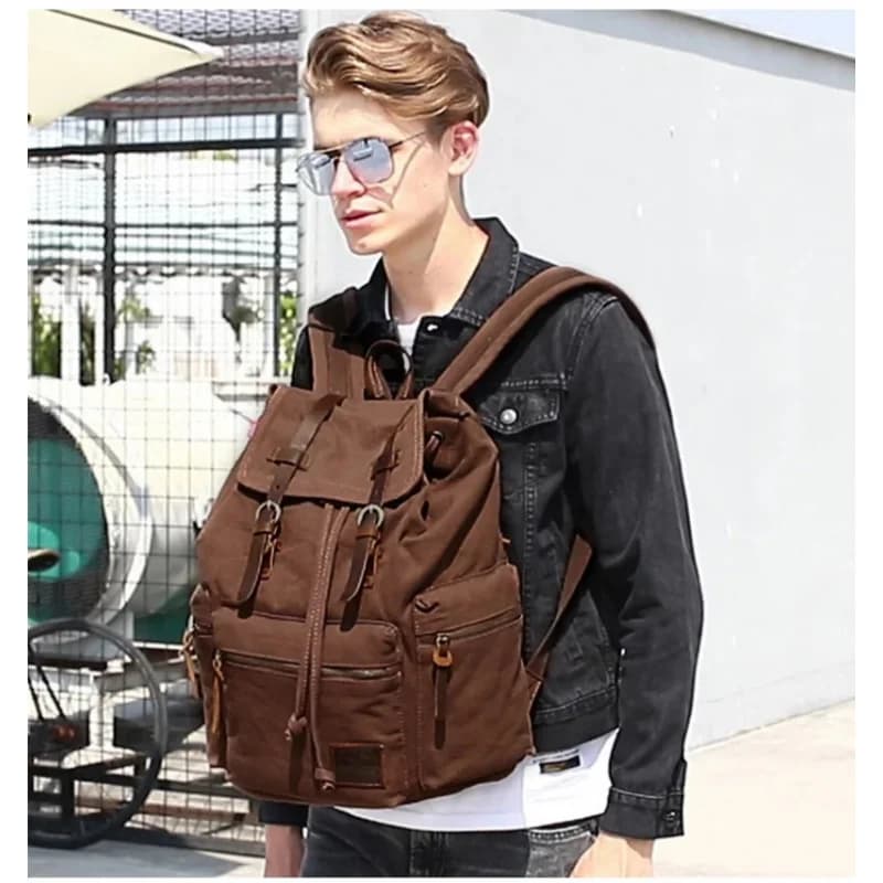Retro Canvas Backpack for Men Luxury Designer Casual Fashion Laptop Bag for Student School University High End Teenage Youth