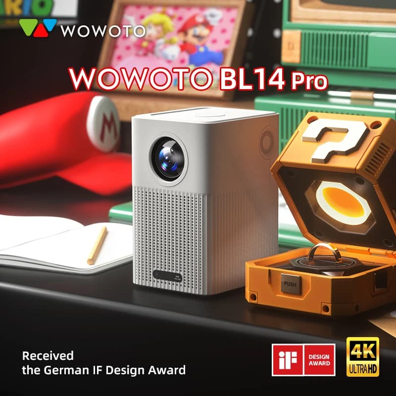WOWOTO Professional Business Projector BL14Pro 1300 ANSI Lumens 4K LED Mobile Phone AI Auto-Focus Keystone HIFI Stereo Android