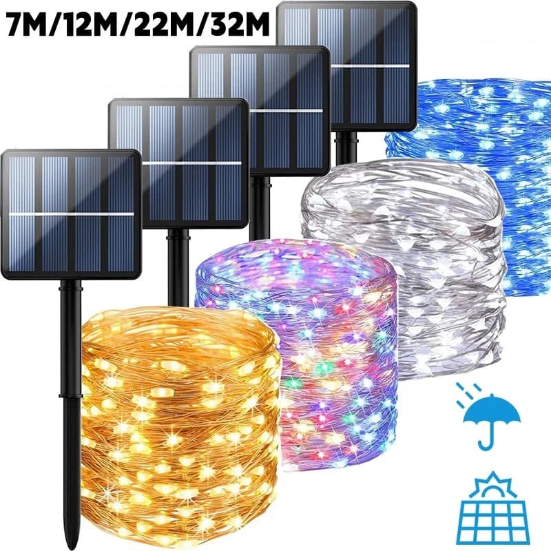 32m/22m/11m/7m Luce solare a LED Festone esterno Ghirlanda impermeabile Luci della stringa Ghirlanda stradale per la decorazione della festa nuziale