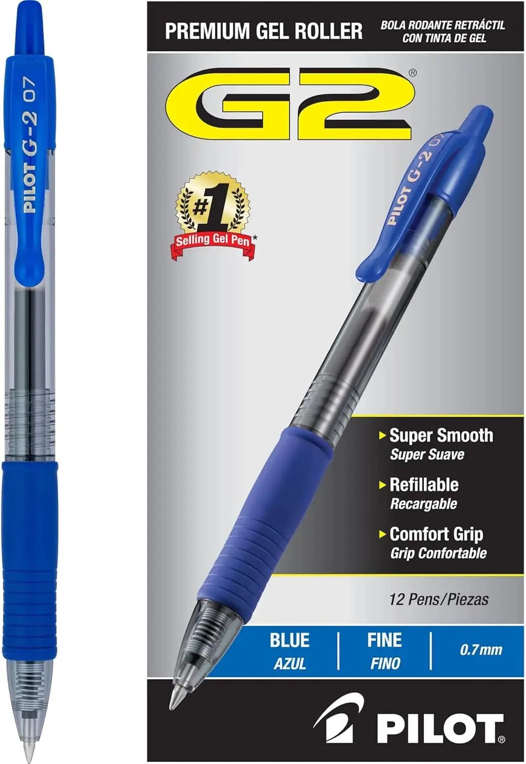 Penne Gel Retrattili Premium, Punta Fine, Inchiostro Blu, Confezione da 12 - Scrittura Fluida, Asciugatura Rapida, Ricaricabili
