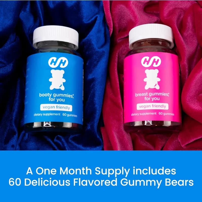 Pack of two gommose candies 9 in 1 to the taste of berries for breast and buttocks, exercise aids for women and multiple vitamins
