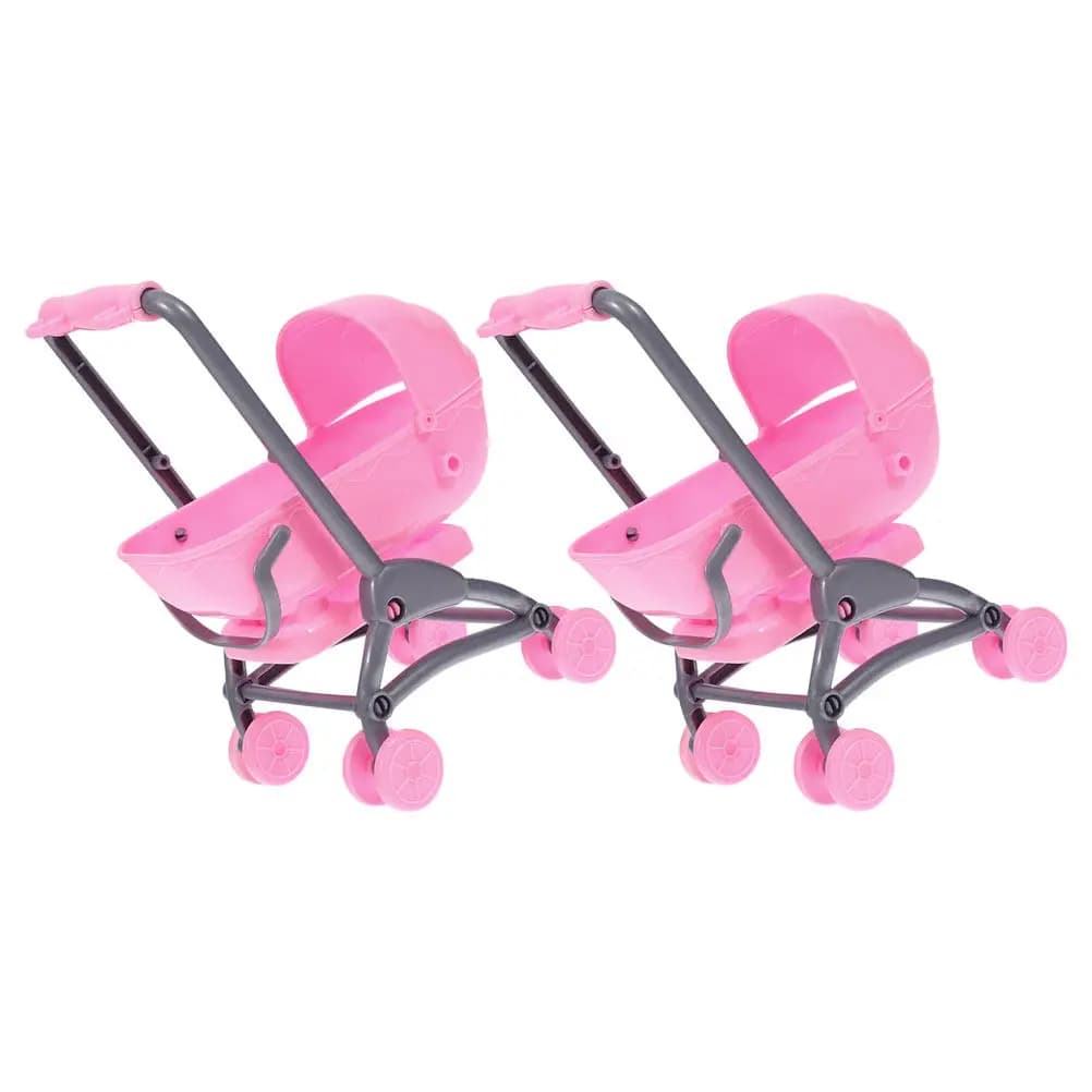 Set di 2 Passeggini Compatti e Leggeri per Bambini, Accessorio Sicuro in Plastica per Casa delle Bambole
