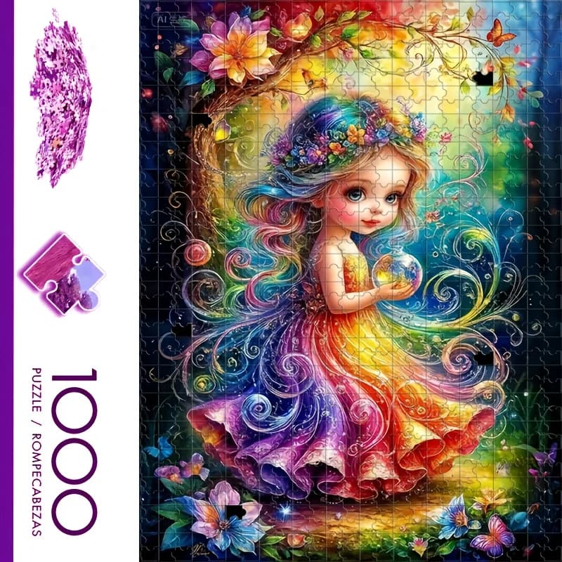 Puzzle magica per ragazza fata da 1000 pezzi con fata incandescente e giardino floreale - Puzzle grande impegnativo per adulti e famiglie,