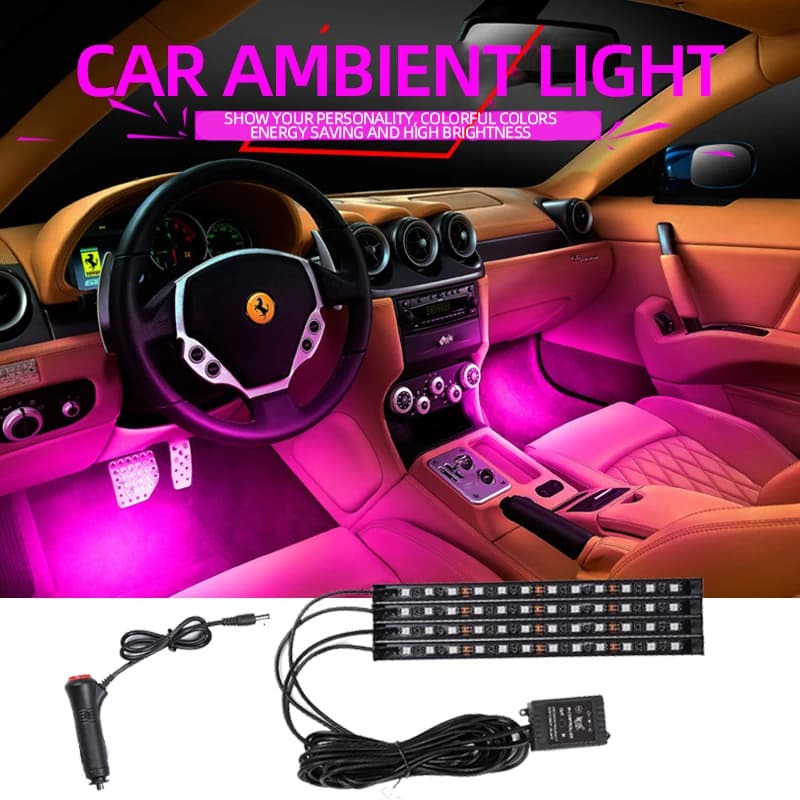 Luce Ambientale per Interni Auto 4 in 1, Controllo APP, Lampade Decorative RGB, USB, Accendisigari, Accessori per Auto