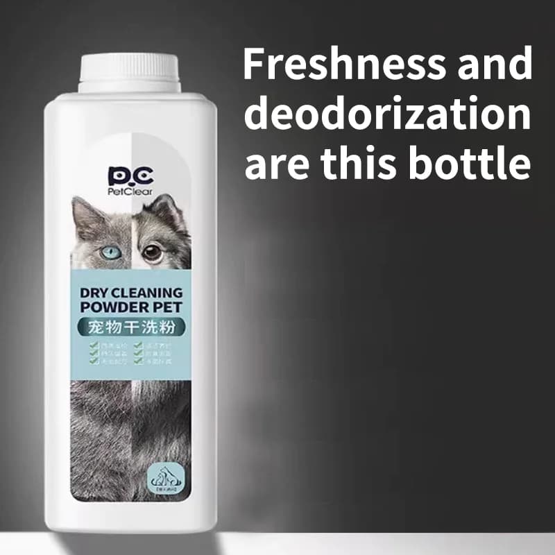 PETCLEAR 500g Shampoo asciutto per animali domestici Polvere per pulizia Cane Gatto Polvere da bagno senza acqua Deodorante per odori di cani Polvere per pulizia per animali domestici a base di piante